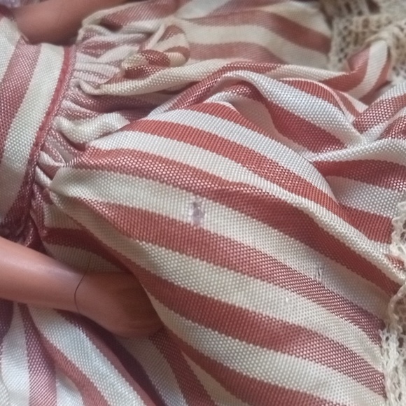 Collectible VINTAGE Story Book Doll Stripe Dress , Plastic Jointed Doll - Picture 4 of 12